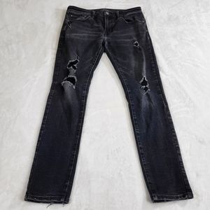 American Eagle Mens Distressed Flex Black Wash Skinny Jeans Mens 34×32